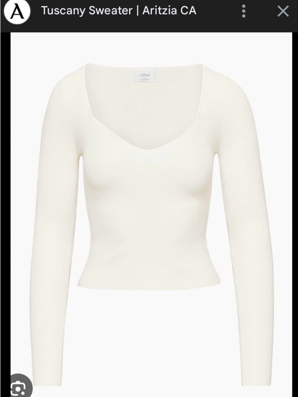 Aritzia Cream Ribbed Scoop-Neck Long-Sleeve Top